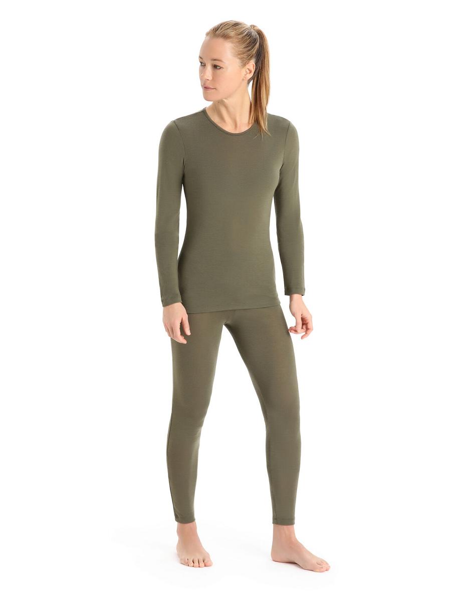 Icebreaker Merino 175 Everyday Long Sleeve Crewe Thermal Top Női Base Layers Olivazöld | HU 1909ILHS